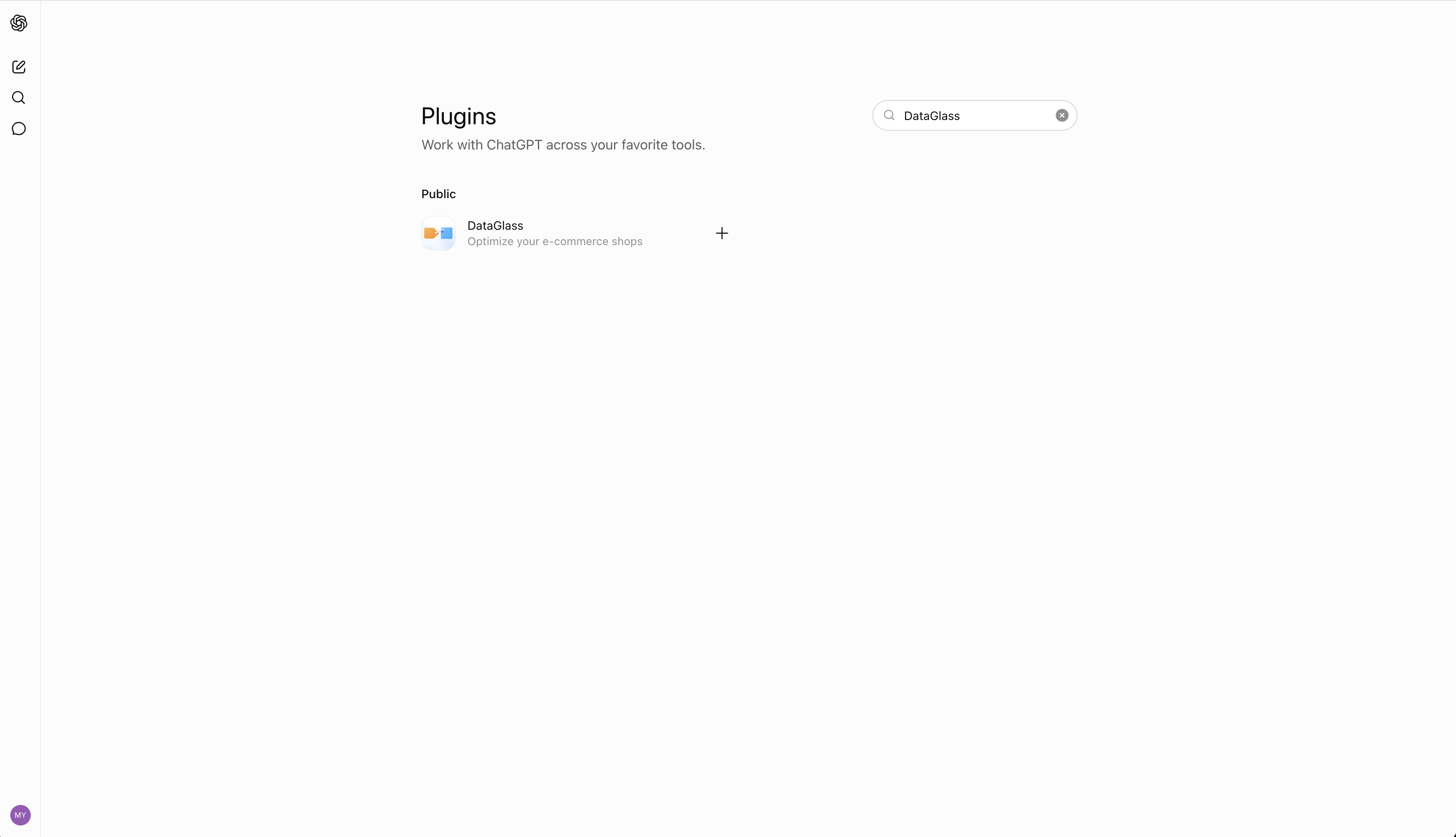Plugin directory search showing the DataGlass result